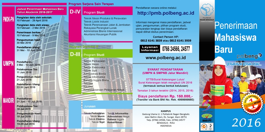 Penerimaan Mahasiswa Baru Polbeng Tahun Ajaran 2016/2017